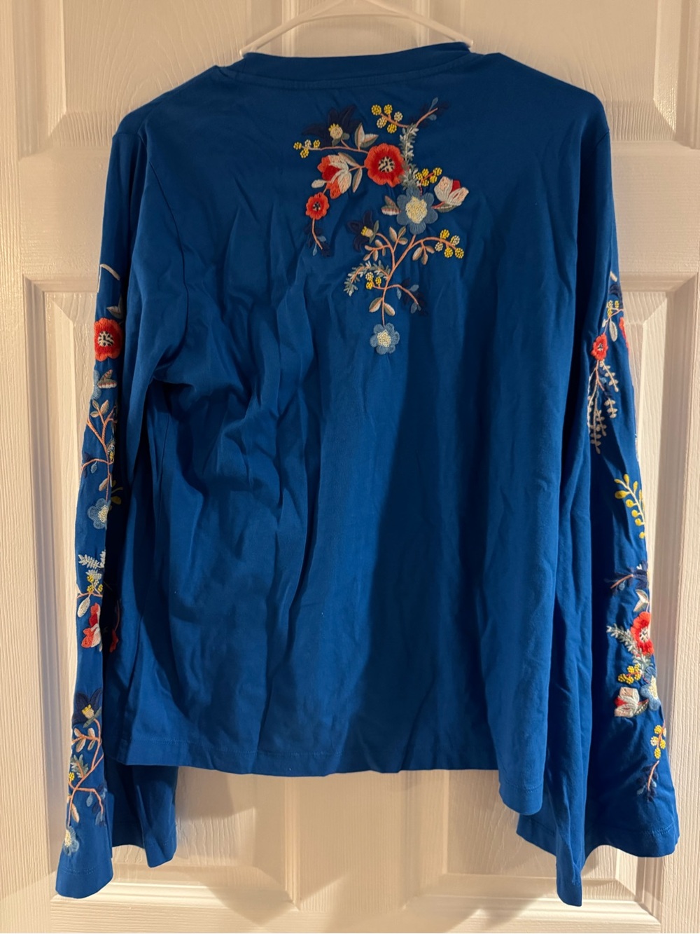 Johnny Was Royal Blue Embroidered Floral Long-Sleeve Top - Picture 3 of 4